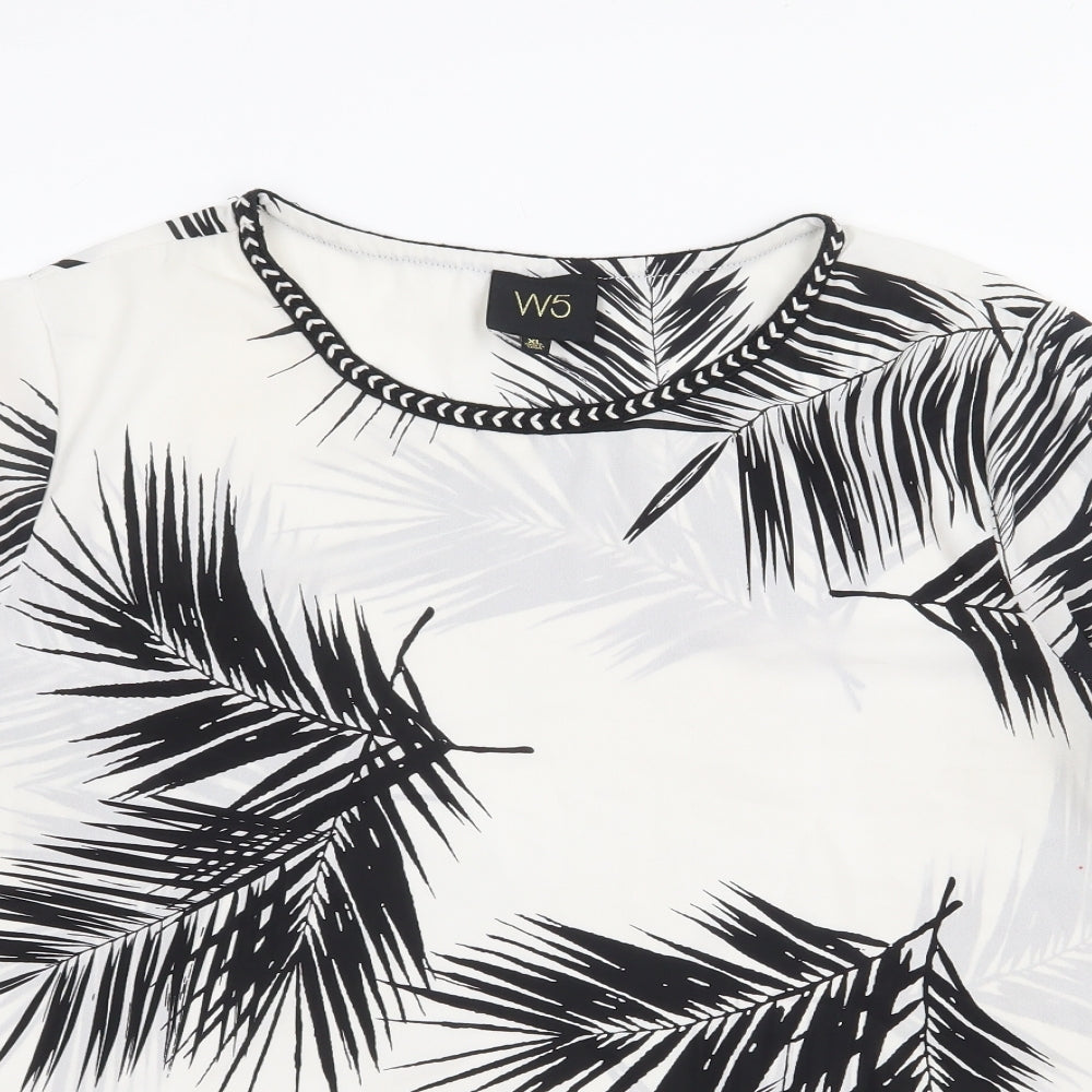 W5 Womens White Geometric Polyester Basic T-Shirt Size XL Round Neck