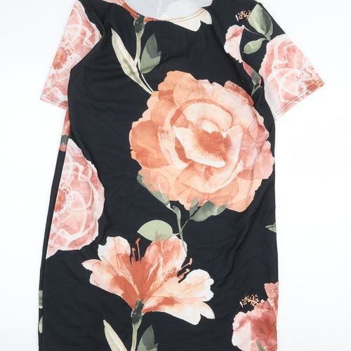 Boohoo Womens Black Floral Polyester A-Line Size 12 Round Neck Pullover