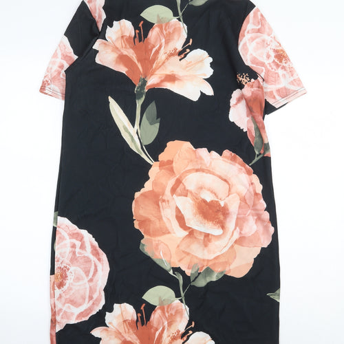 Boohoo Womens Black Floral Polyester A-Line Size 12 Round Neck Pullover