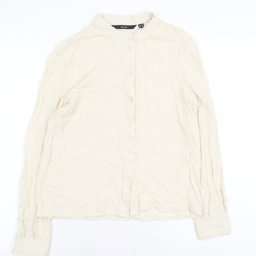 Vera Moda Womens Beige Viscose Basic Button-Up Size XS Round Neck