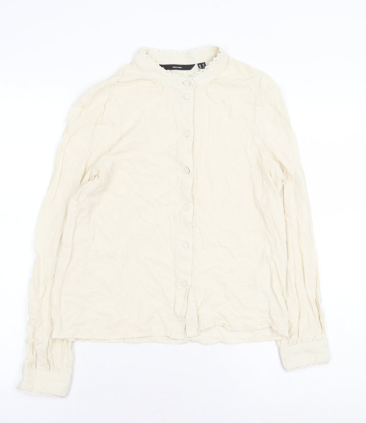Vera Moda Womens Beige Viscose Basic Button-Up Size XS Round Neck