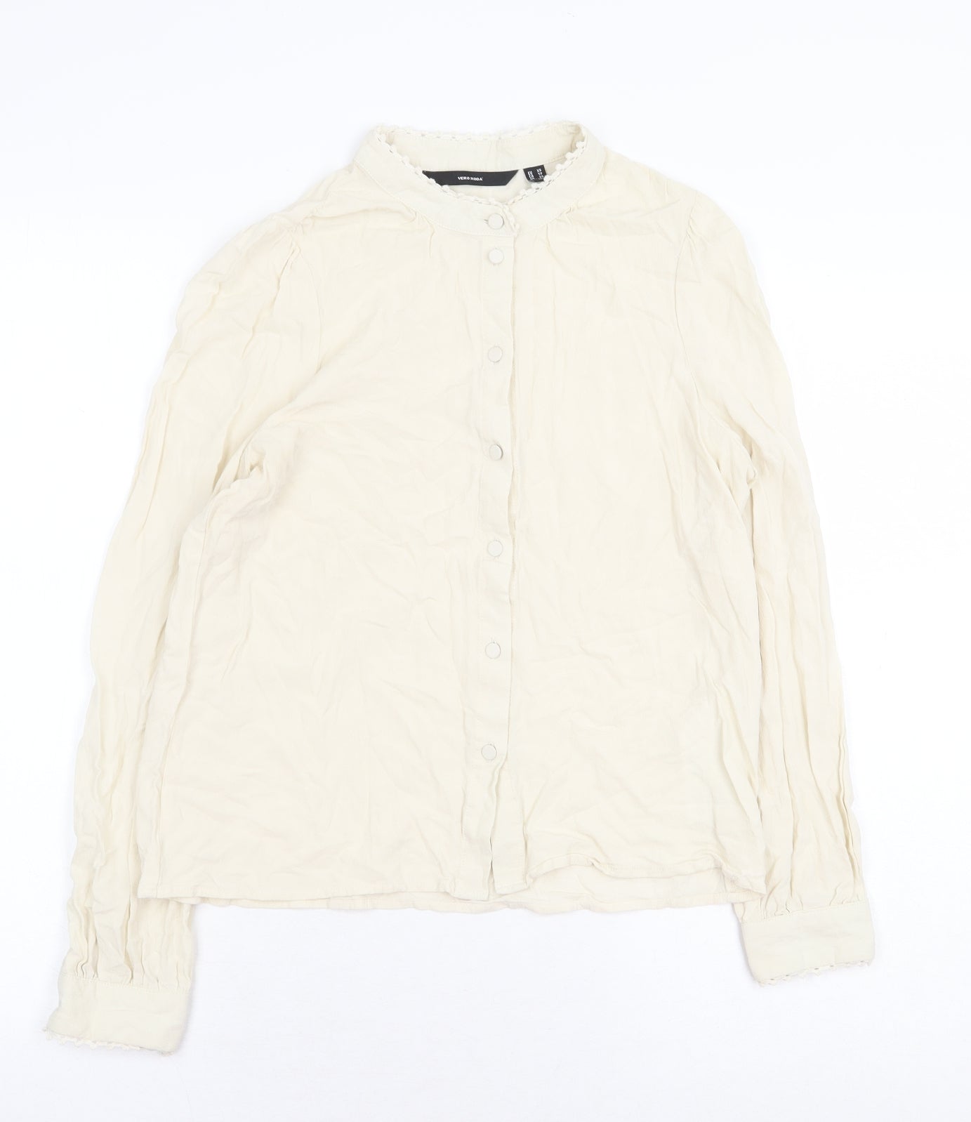 Vera Moda Womens Beige Viscose Basic Button-Up Size XS Round Neck