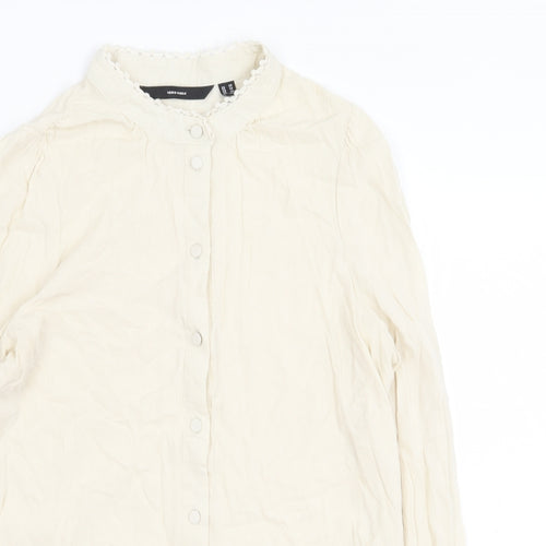 Vera Moda Womens Beige Viscose Basic Button-Up Size XS Round Neck