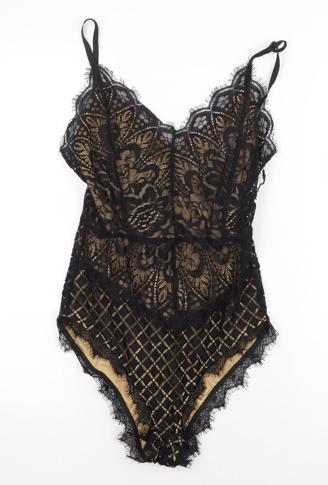 Cherry Koko Womens Black Geometric Polyester Bodysuit One-Piece Size S Zip