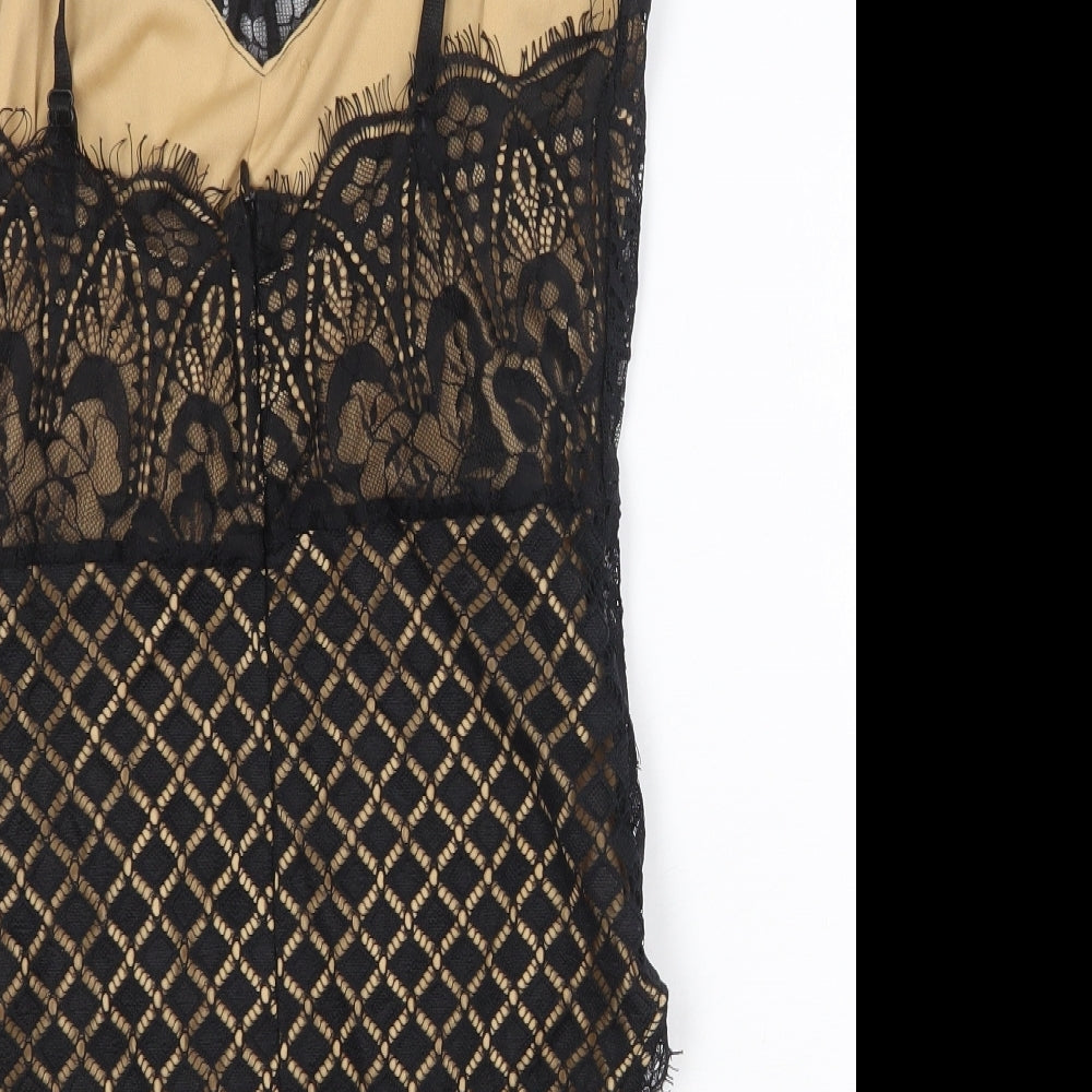 Cherry Koko Womens Black Geometric Polyester Bodysuit One-Piece Size S Zip