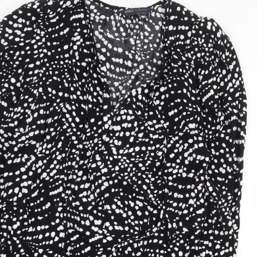 Marks and Spencer Womens Black Geometric Viscose Basic Blouse Size 8 V-Neck