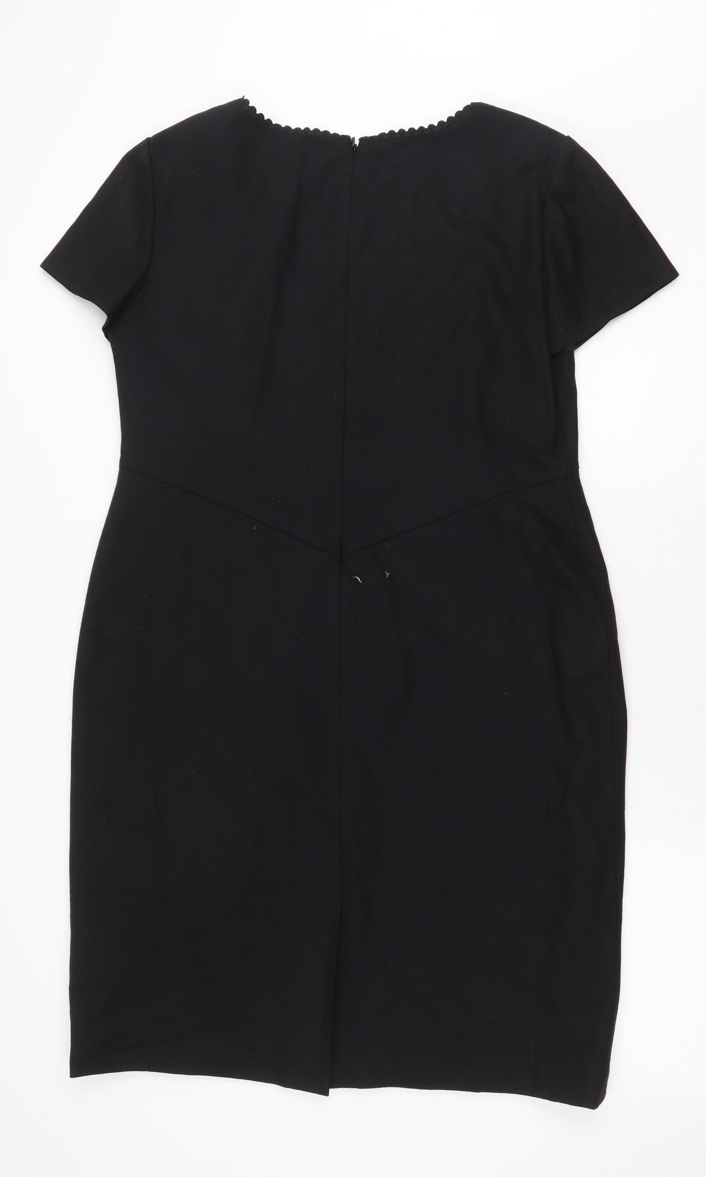 Viyella Womens Black Wool Sheath Size 14 Boat Neck Zip - 3D Flowers