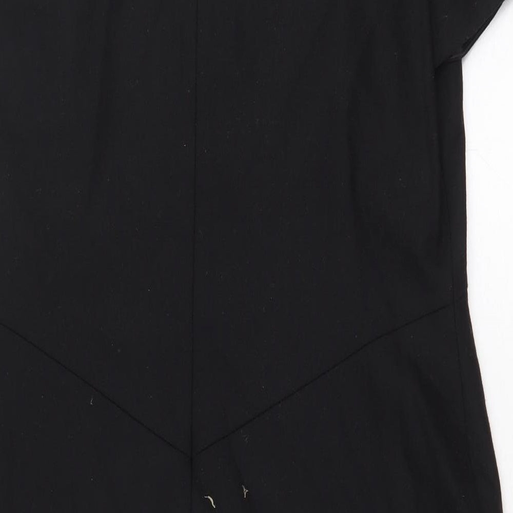 Viyella Womens Black Wool Sheath Size 14 Boat Neck Zip - 3D Flowers