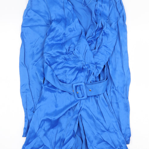 Zara Womens Blue Viscose A-Line Size M V-Neck Button