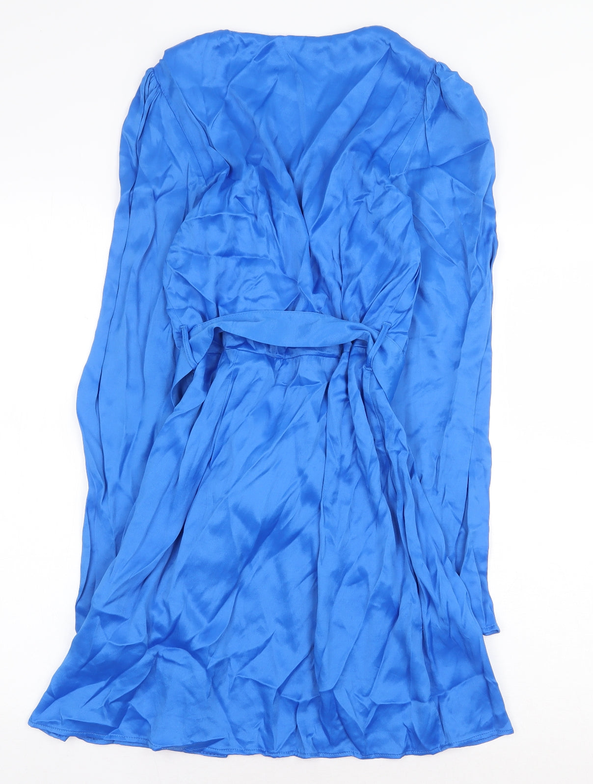 Zara Womens Blue Viscose A-Line Size M V-Neck Button