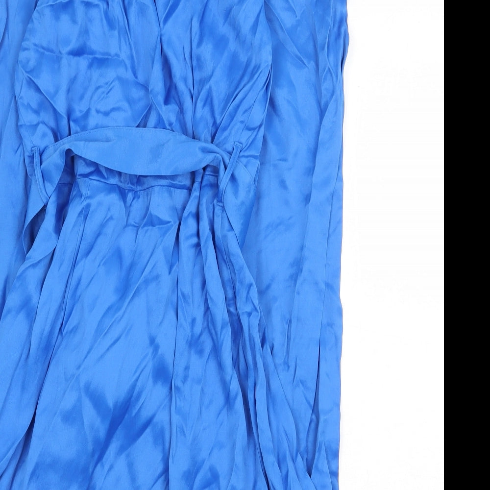 Zara Womens Blue Viscose A-Line Size M V-Neck Button