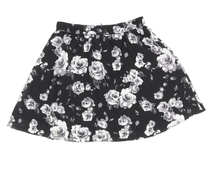 Moves Womens Black Floral Polyester Skater Skirt Size 12 Zip