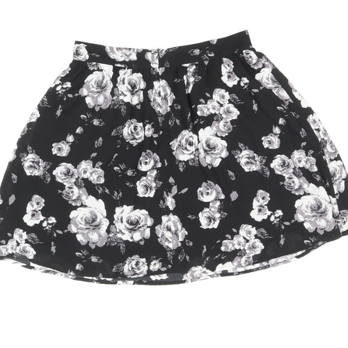 Moves Womens Black Floral Polyester Skater Skirt Size 12 Zip