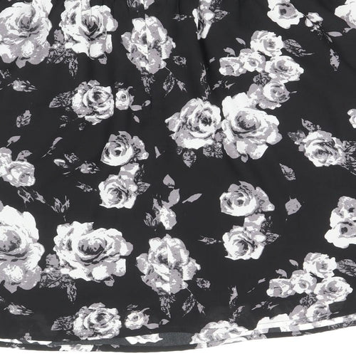 Moves Womens Black Floral Polyester Skater Skirt Size 12 Zip