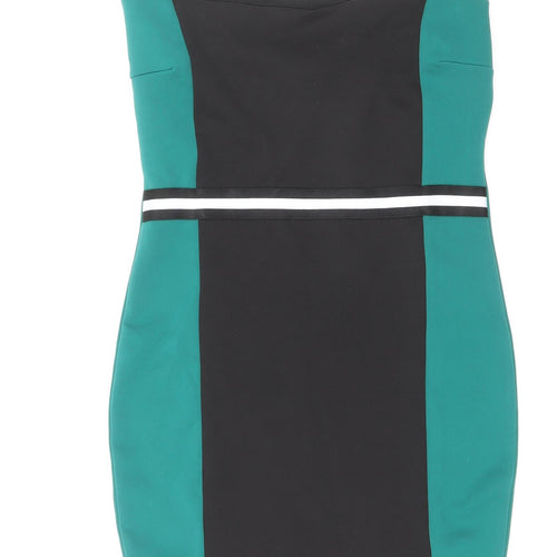 IX LONDON Womens Green Colourblock Polyester Bodycon Size 10 Round Neck Pullover