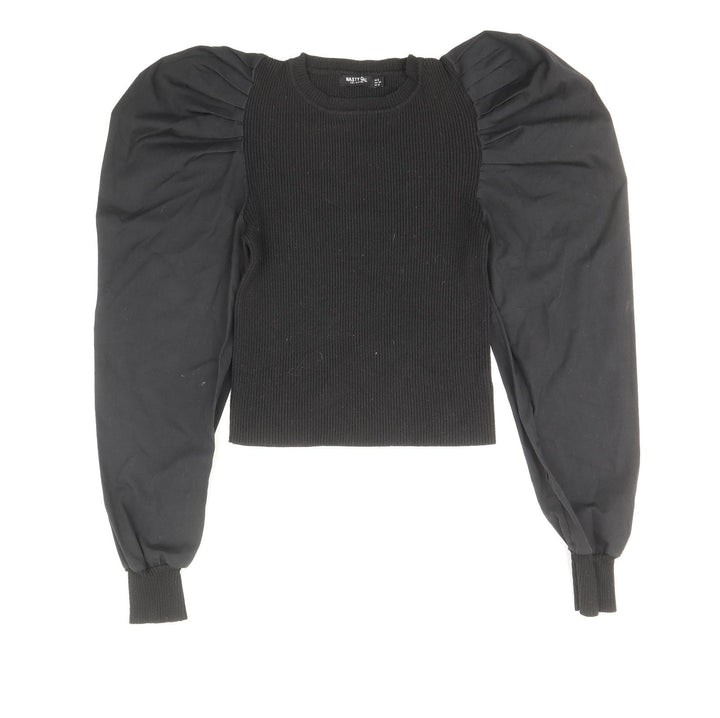 Nasty Gal Womens Black Round Neck Polyester Pullover Jumper Size 10 - Balloon Sleeve