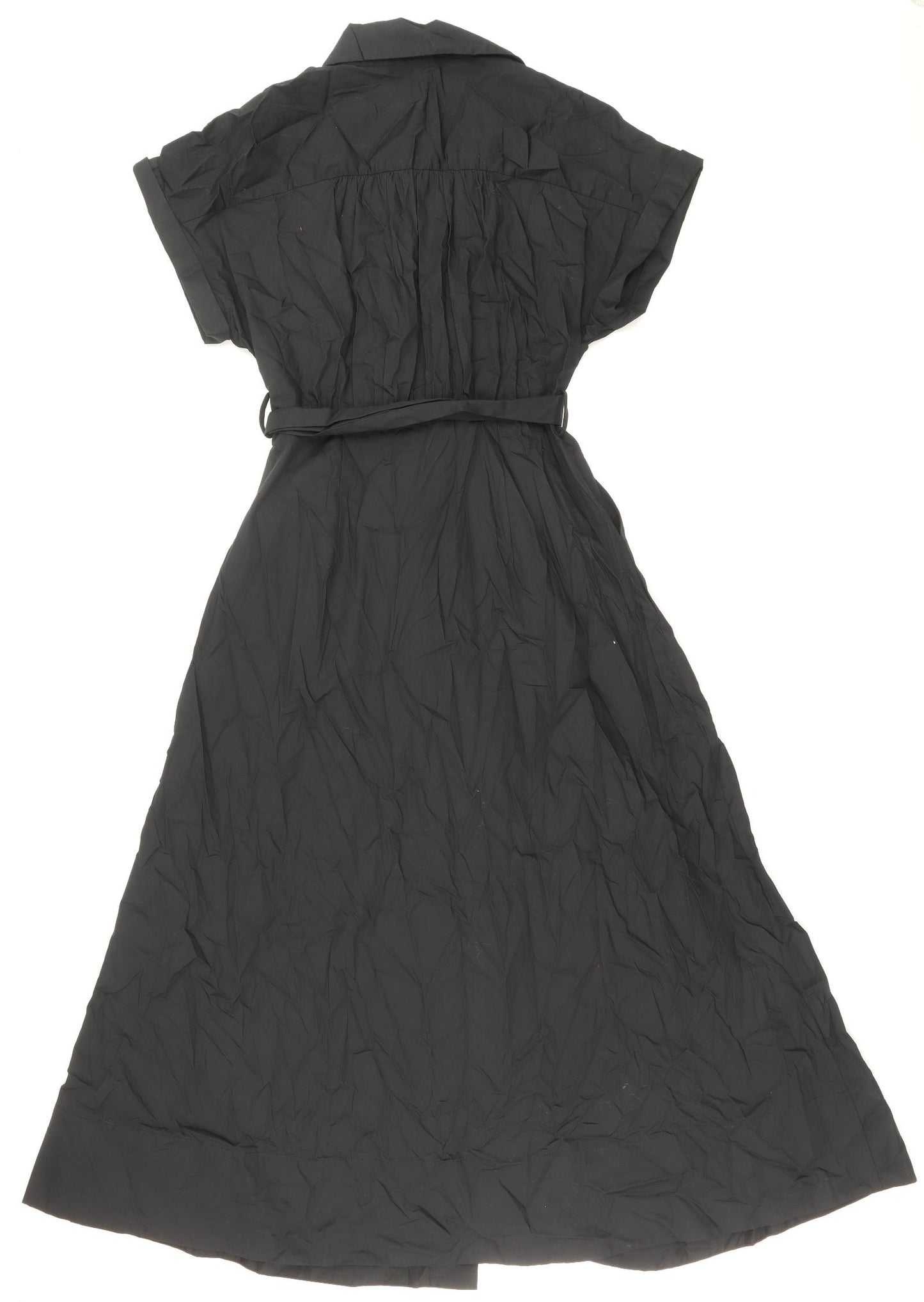 Zara Womens Black 100% Cotton Shirt Dress Size S Collared Button