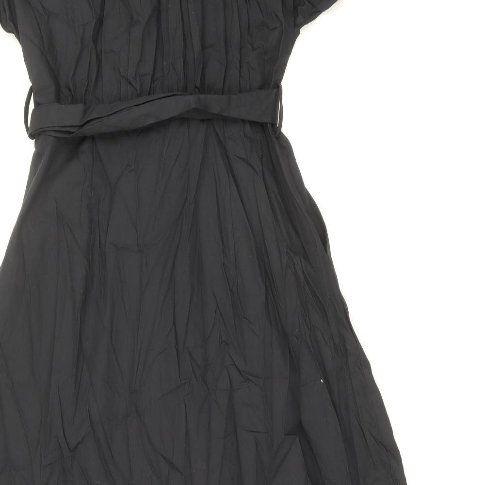 Zara Womens Black 100% Cotton Shirt Dress Size S Collared Button