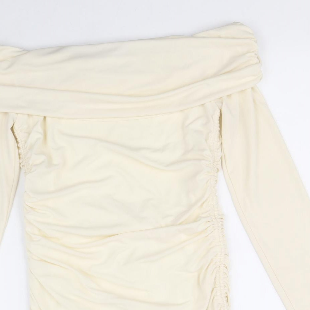 Zara Womens Ivory Polyester Mini Size S Off the Shoulder Pullover