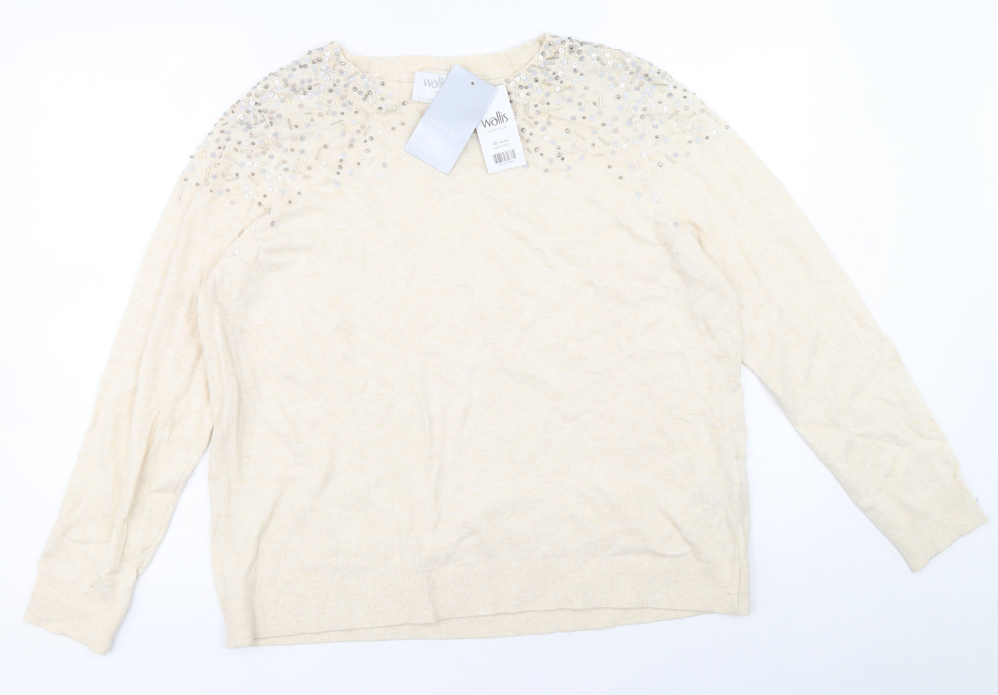 Wallis Womens Beige Round Neck Viscose Pullover Jumper Size L