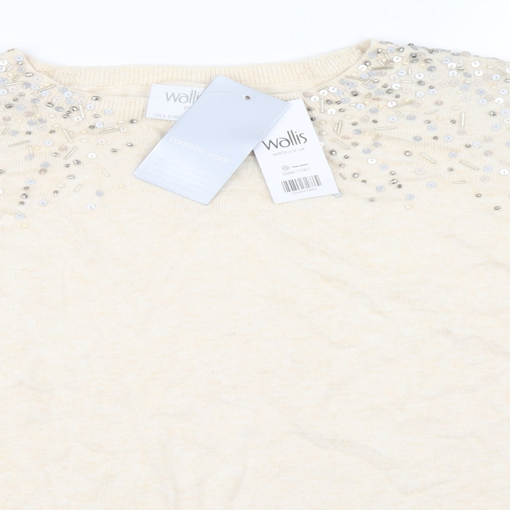 Wallis Womens Beige Round Neck Viscose Pullover Jumper Size L