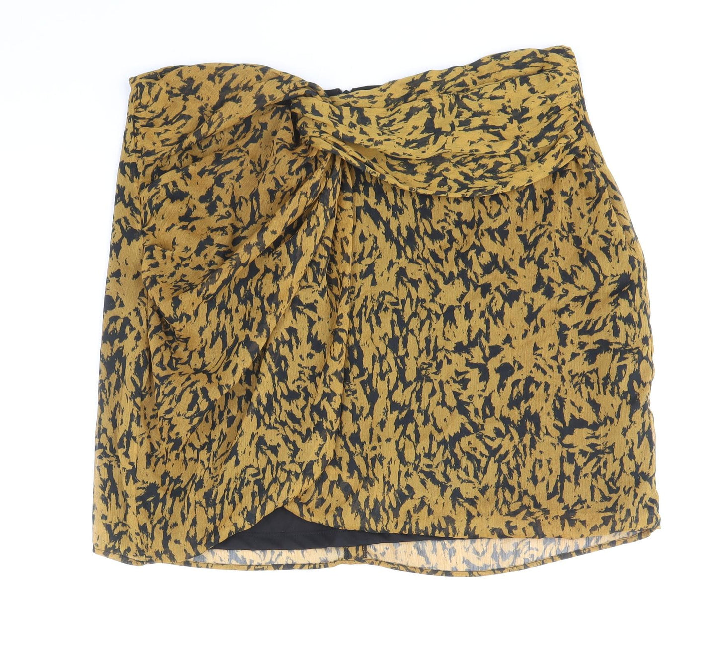 Zara Womens Yellow Geometric Polyester Bandage Skirt Size XL Zip