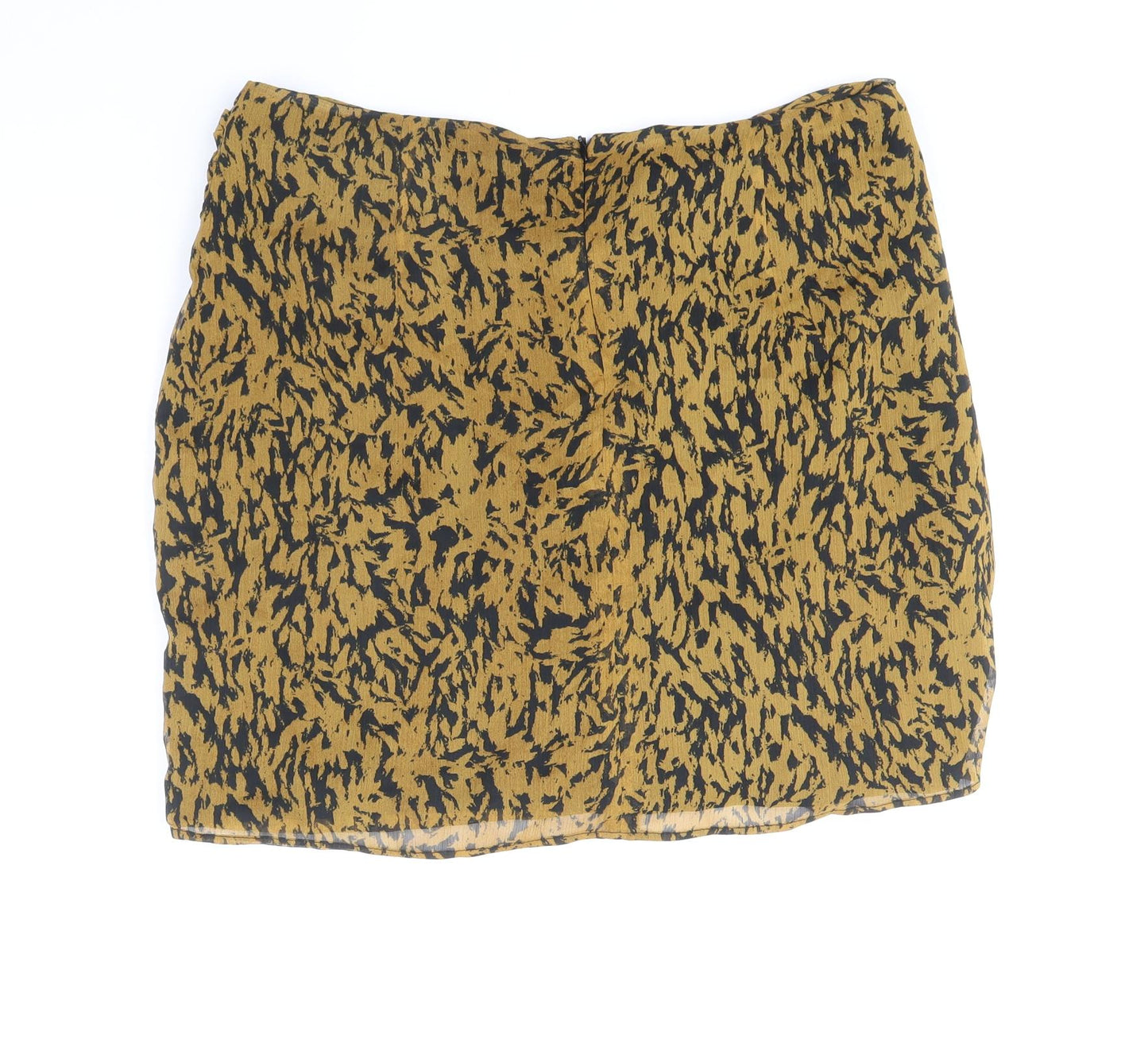 Zara Womens Yellow Geometric Polyester Bandage Skirt Size XL Zip