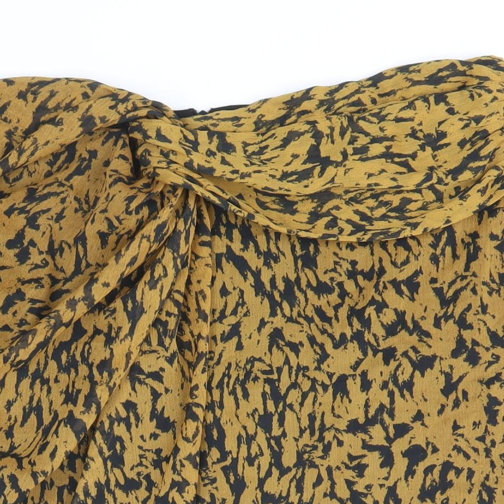 Zara Womens Yellow Geometric Polyester Bandage Skirt Size XL Zip