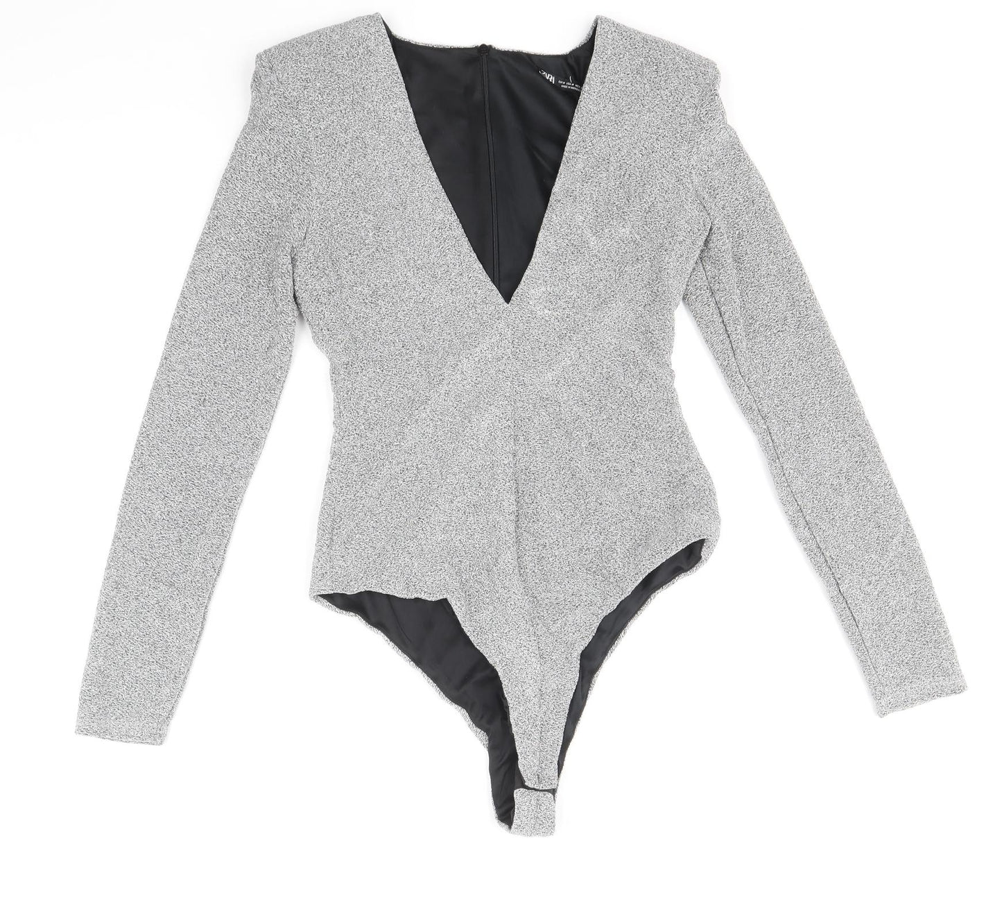 Zara Womens Silver Polyamide Bodysuit One-Piece Size M Zip