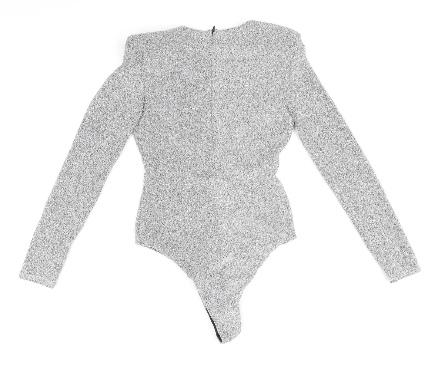 Zara Womens Silver Polyamide Bodysuit One-Piece Size M Zip