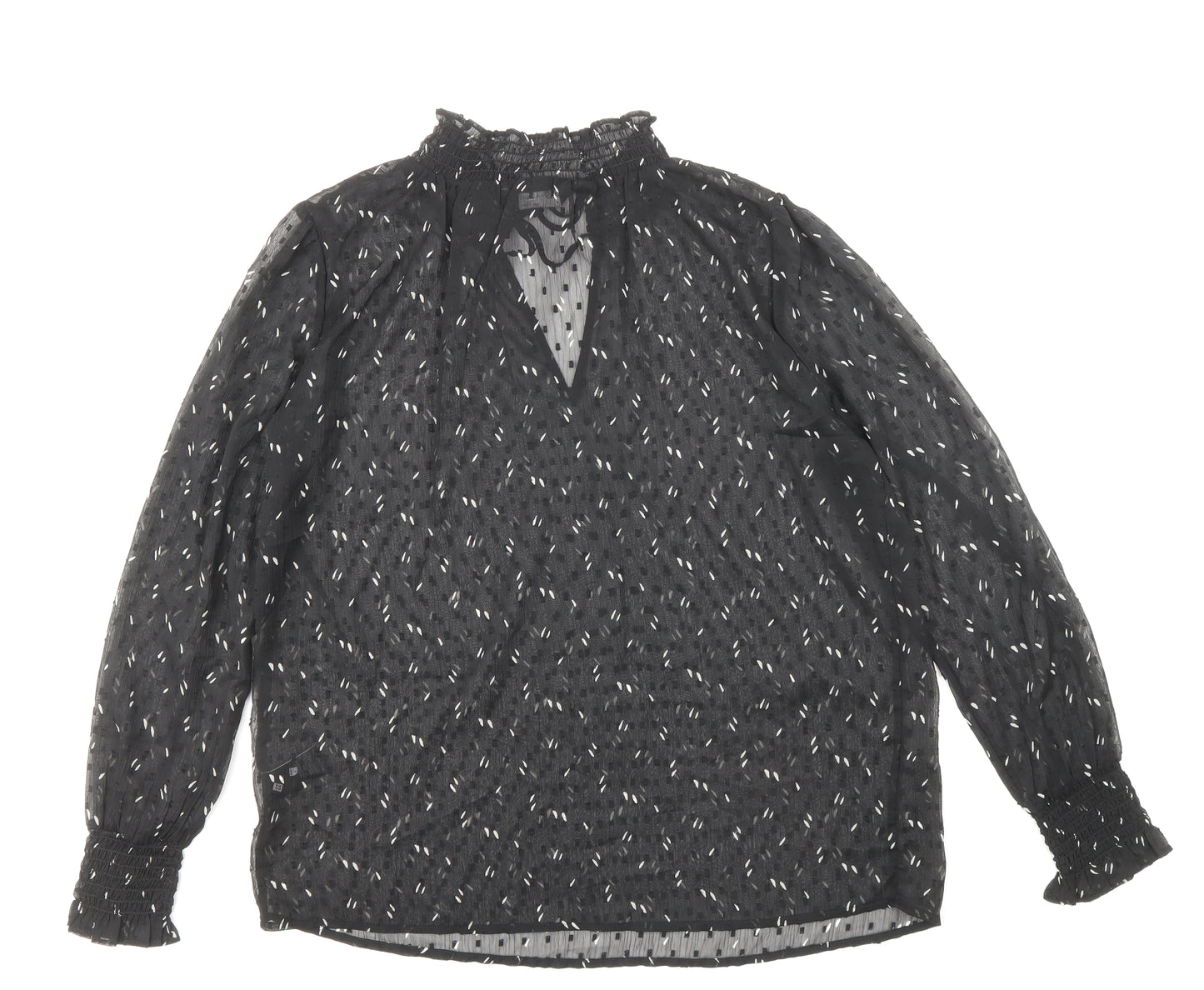 Marks and Spencer Womens Black Geometric Polyester Basic Blouse Size 10 V-Neck