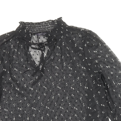 Marks and Spencer Womens Black Geometric Polyester Basic Blouse Size 10 V-Neck