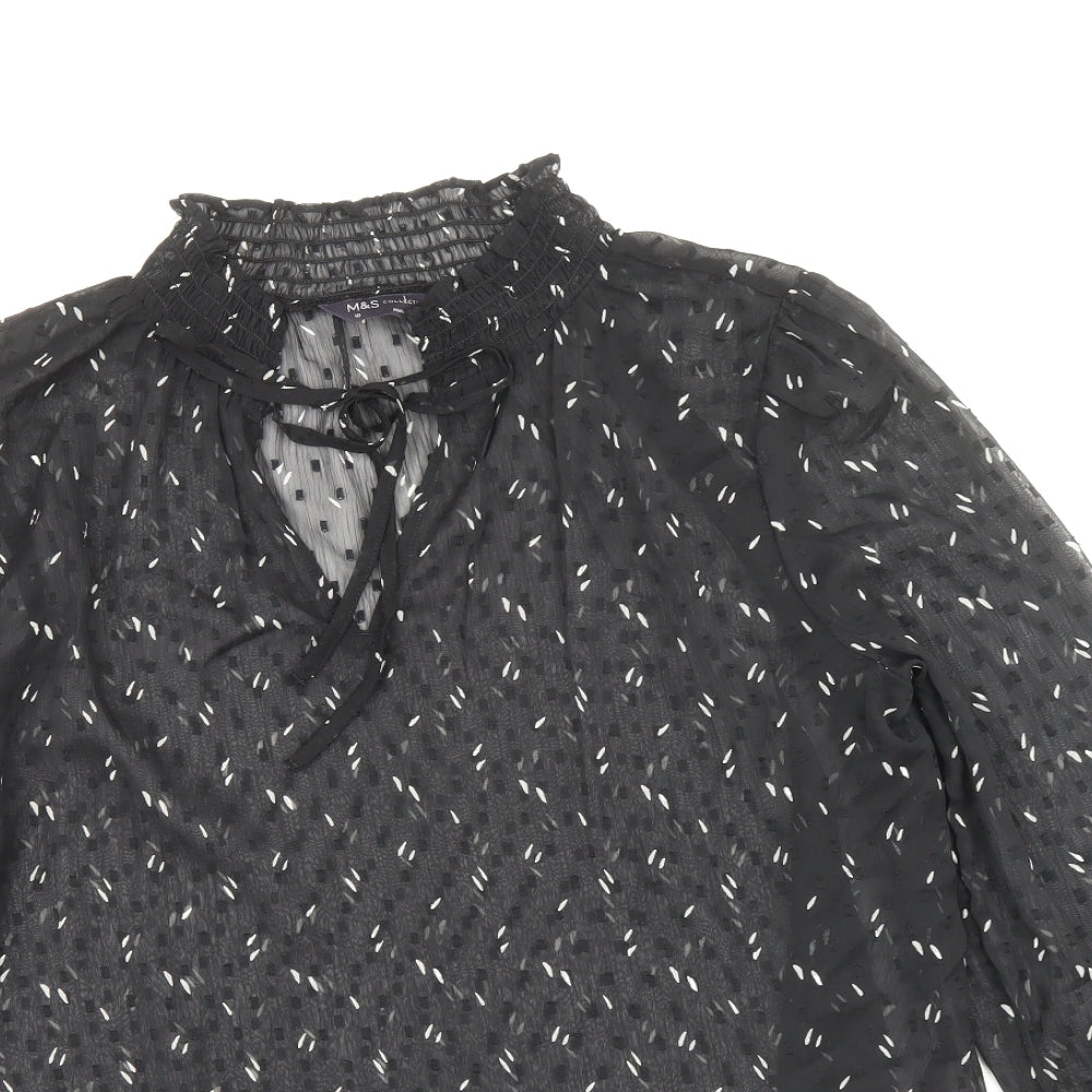 Marks and Spencer Womens Black Geometric Polyester Basic Blouse Size 10 V-Neck