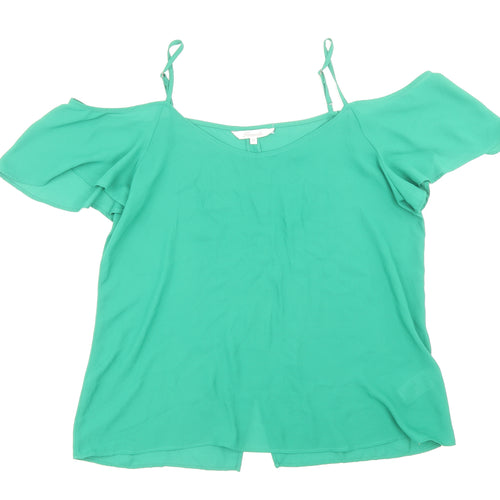 Peacocks Womens Green Polyester Basic Blouse Size 12 Scoop Neck