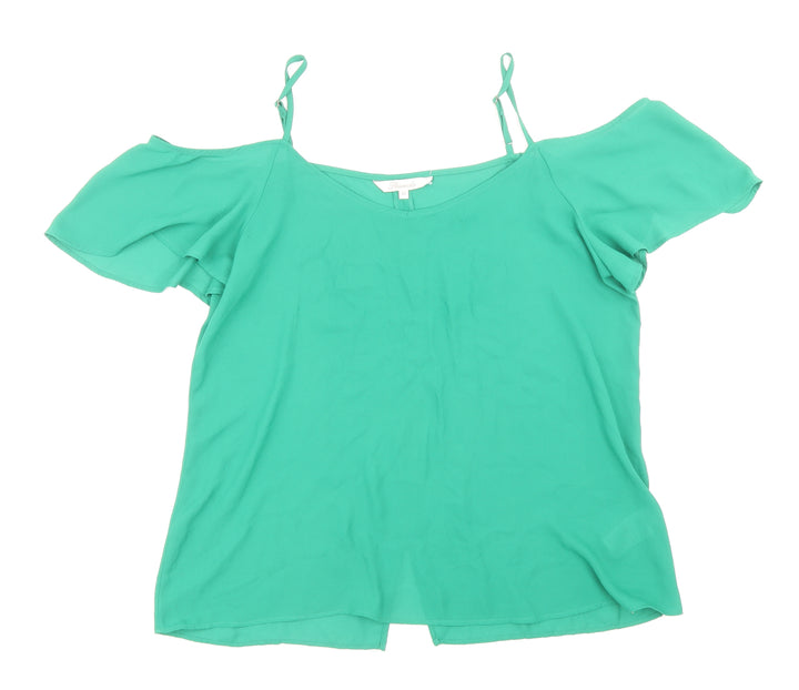 Peacocks Womens Green Polyester Basic Blouse Size 12 Scoop Neck