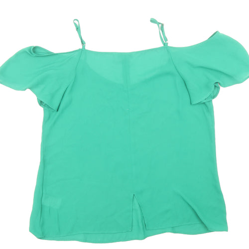 Peacocks Womens Green Polyester Basic Blouse Size 12 Scoop Neck