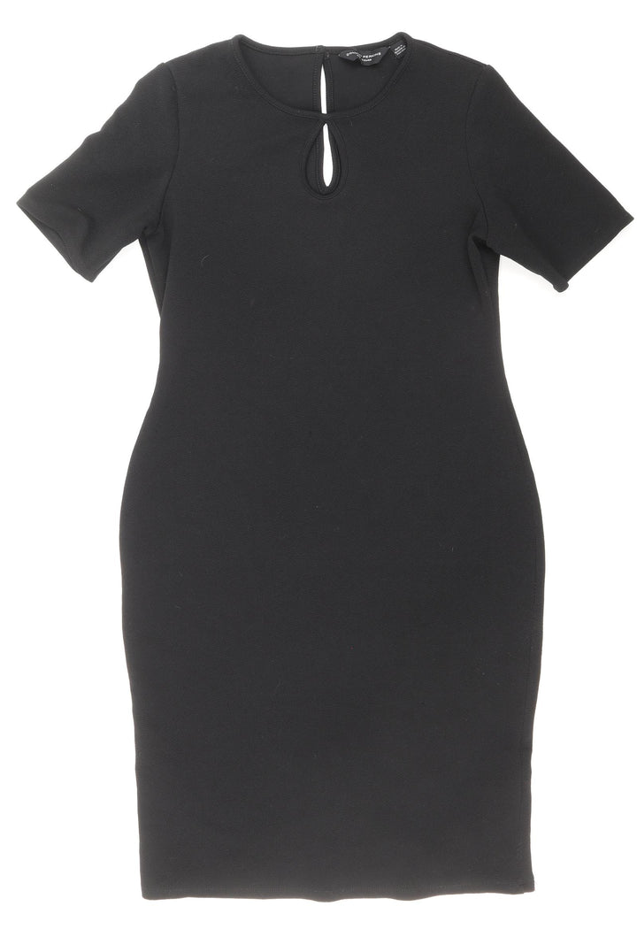 Dorothy Perkins Womens Beige Polyester A-Line Size 14 Round Neck Button