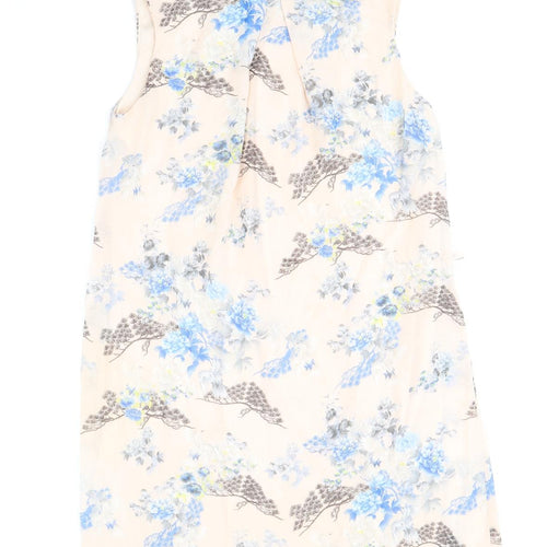 Primark Womens Beige Floral Polyester A-Line Size 12 Round Neck Button