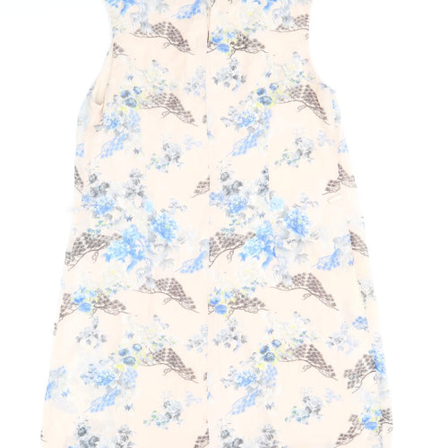 Primark Womens Beige Floral Polyester A-Line Size 12 Round Neck Button
