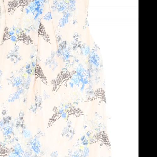 Primark Womens Beige Floral Polyester A-Line Size 12 Round Neck Button