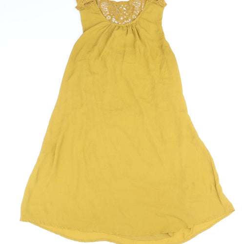 H&M Womens Yellow Geometric Polyester Tank Dress Size 8 Round Neck Pullover