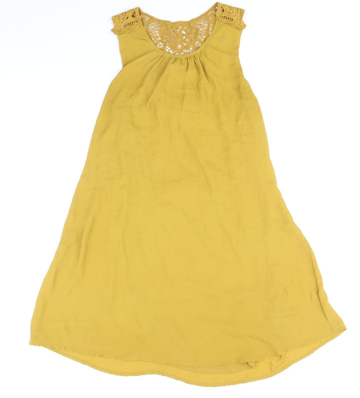 H&M Womens Yellow Geometric Polyester Tank Dress Size 8 Round Neck Pullover