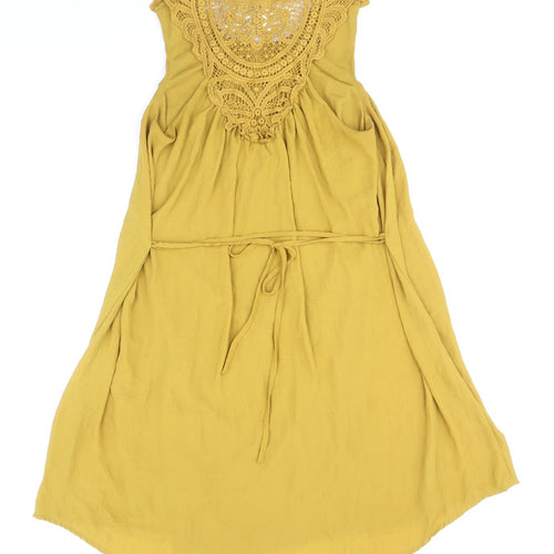 H&M Womens Yellow Geometric Polyester Tank Dress Size 8 Round Neck Pullover