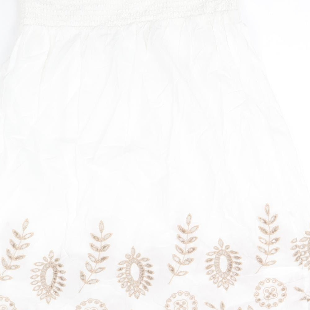 NEXT Womens White Geometric Cotton Tank Dress Size 10 Square Neck Pullover