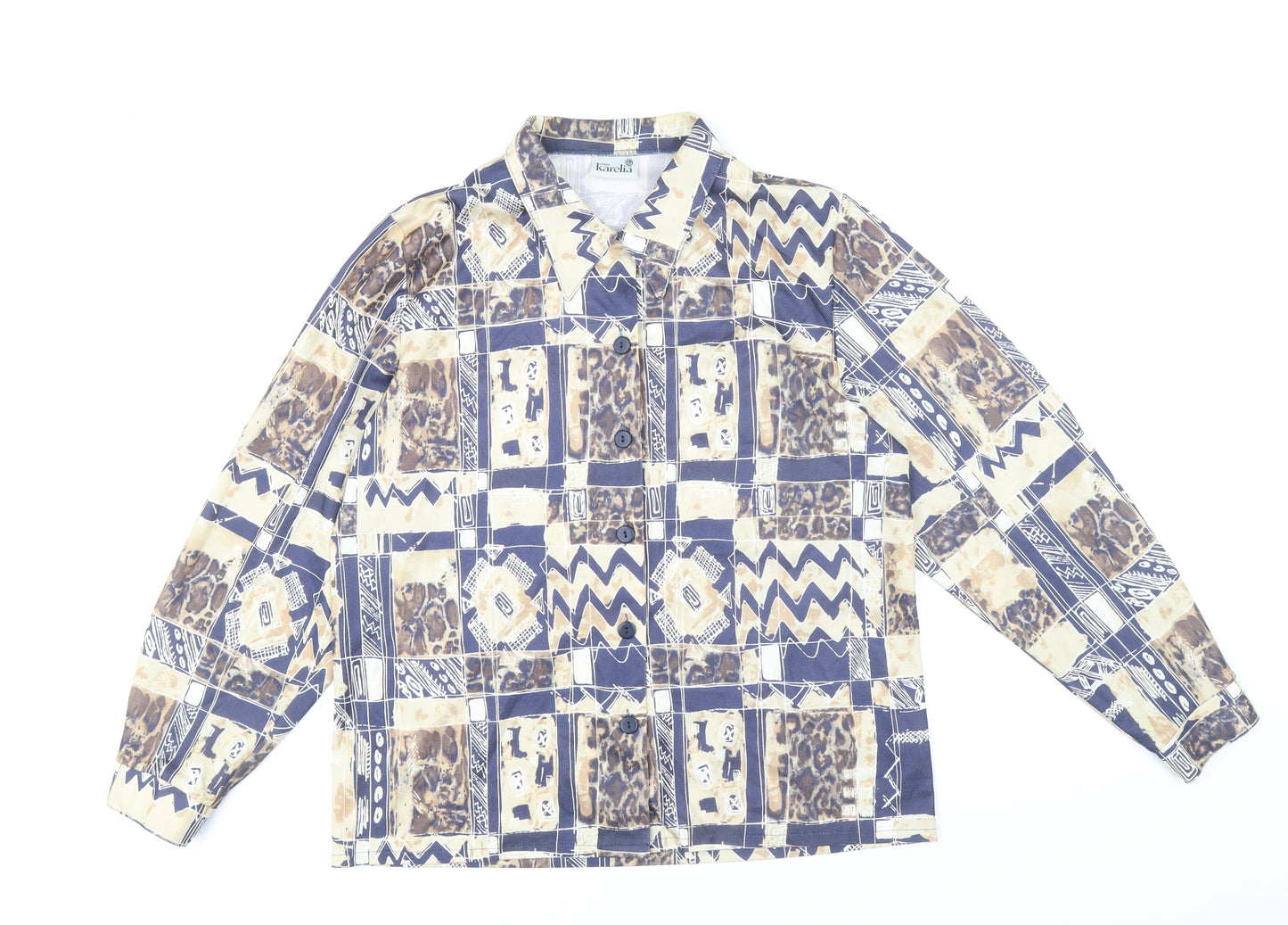 Finnkarelia Womens Multicoloured Geometric Polyester Basic Button-Up Size 8 Round Neck