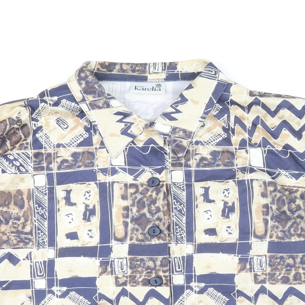Finnkarelia Womens Multicoloured Geometric Polyester Basic Button-Up Size 8 Round Neck