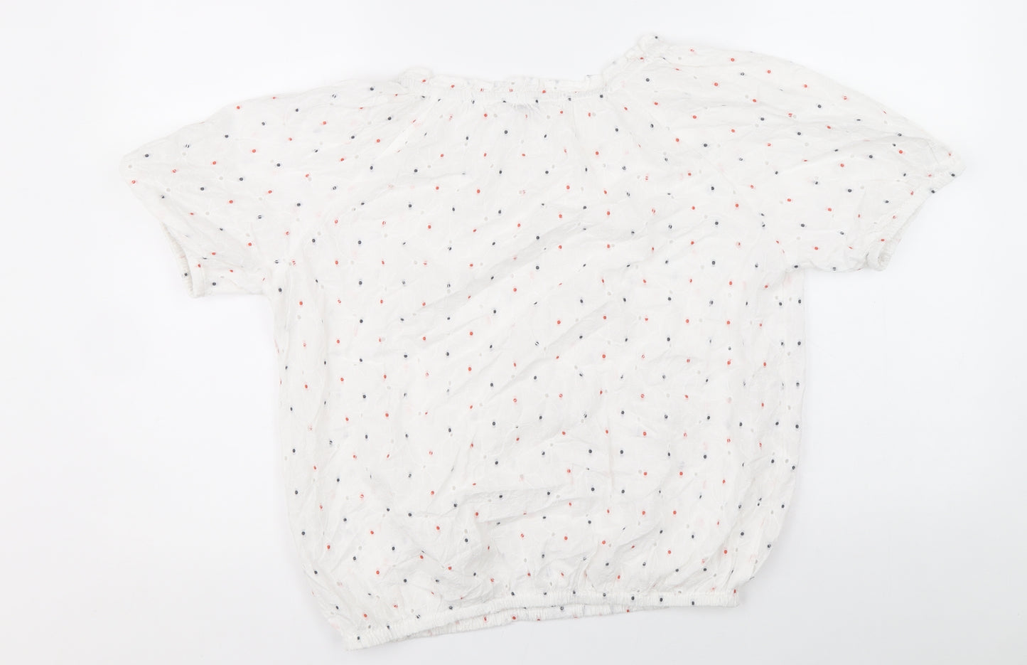 TU Womens White Polka Dot Cotton Basic T-Shirt Size 12 Round Neck