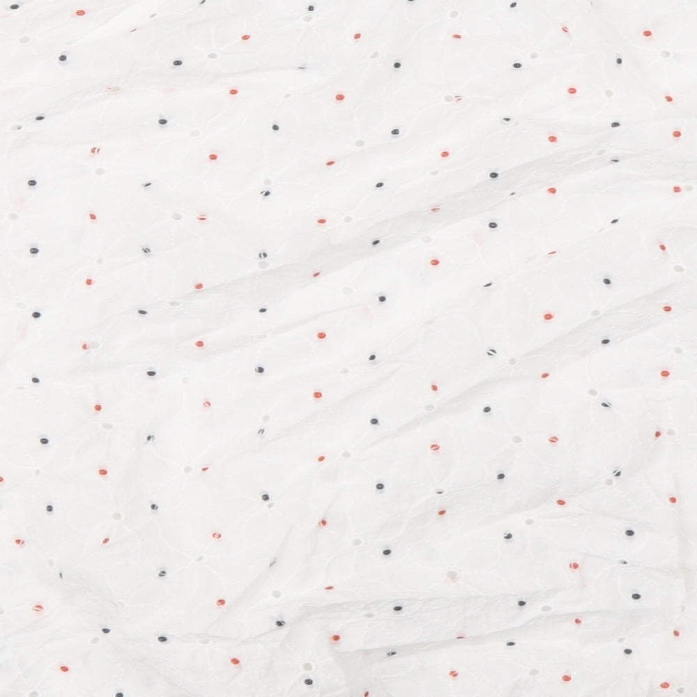 TU Womens White Polka Dot Cotton Basic T-Shirt Size 12 Round Neck