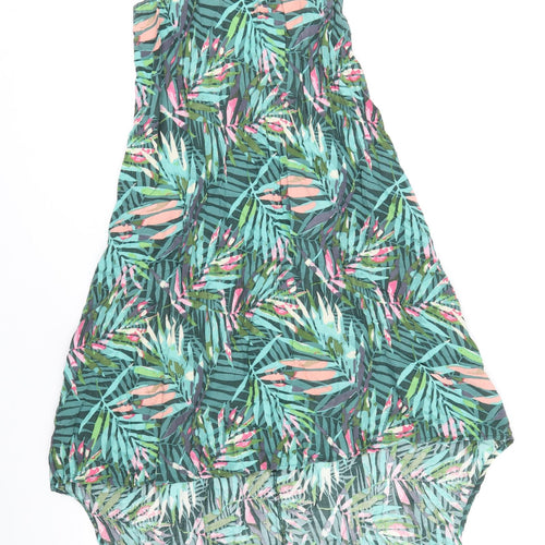 TU Womens Green Floral Viscose A-Line Size S Scoop Neck Pullover