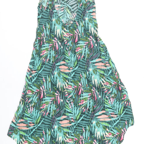 TU Womens Green Floral Viscose A-Line Size S Scoop Neck Pullover
